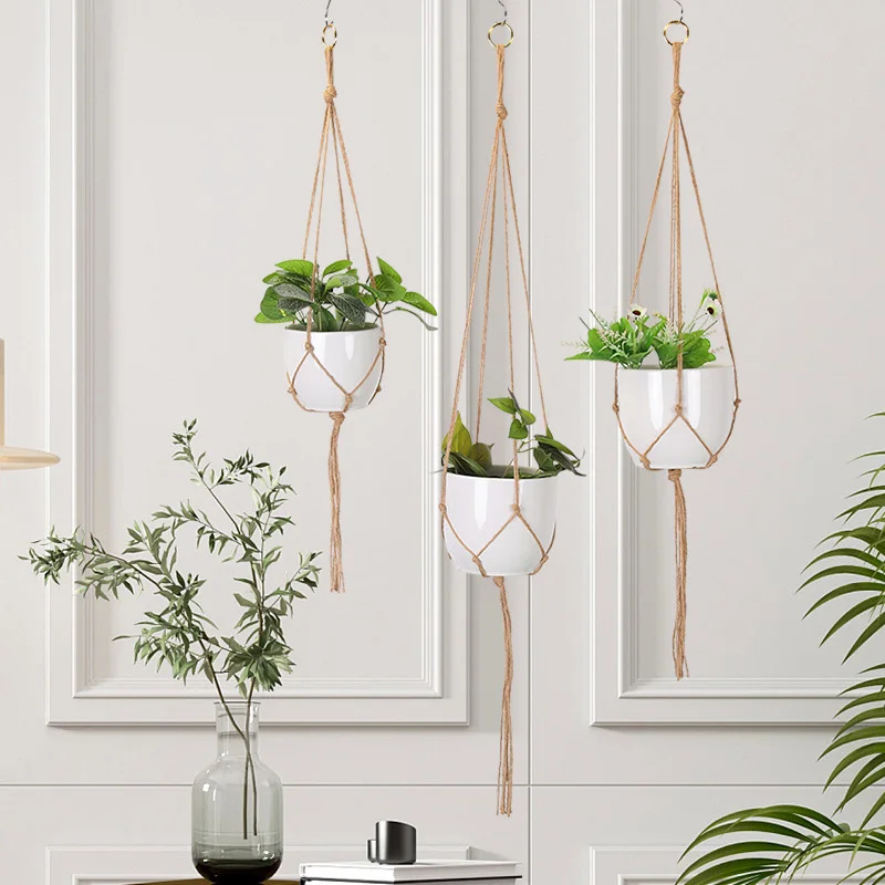 

Macrame Hanging Planter Basket - Handwoven Cotton/Hemp Rope Pot with Hook for Indoor/Outdoor Plants