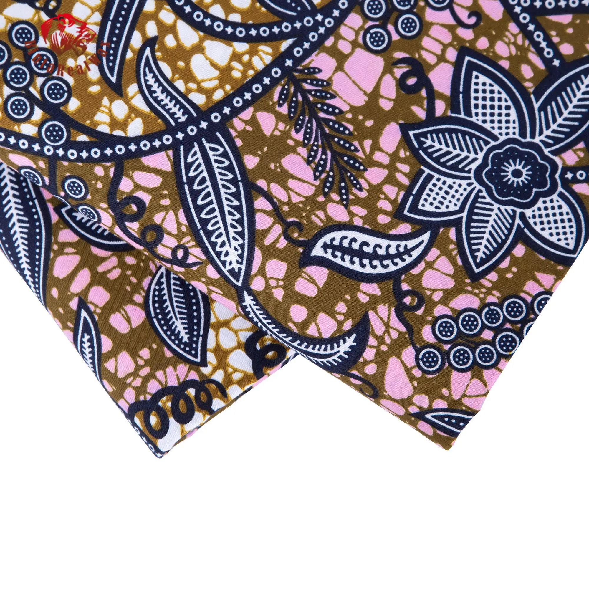 African Wax Print Fabric, Ethnic Floral Paisley Pattern, Brown Pink Blue Color Ankara Fabric for Dress Skirt Clothing FP6695 view 6