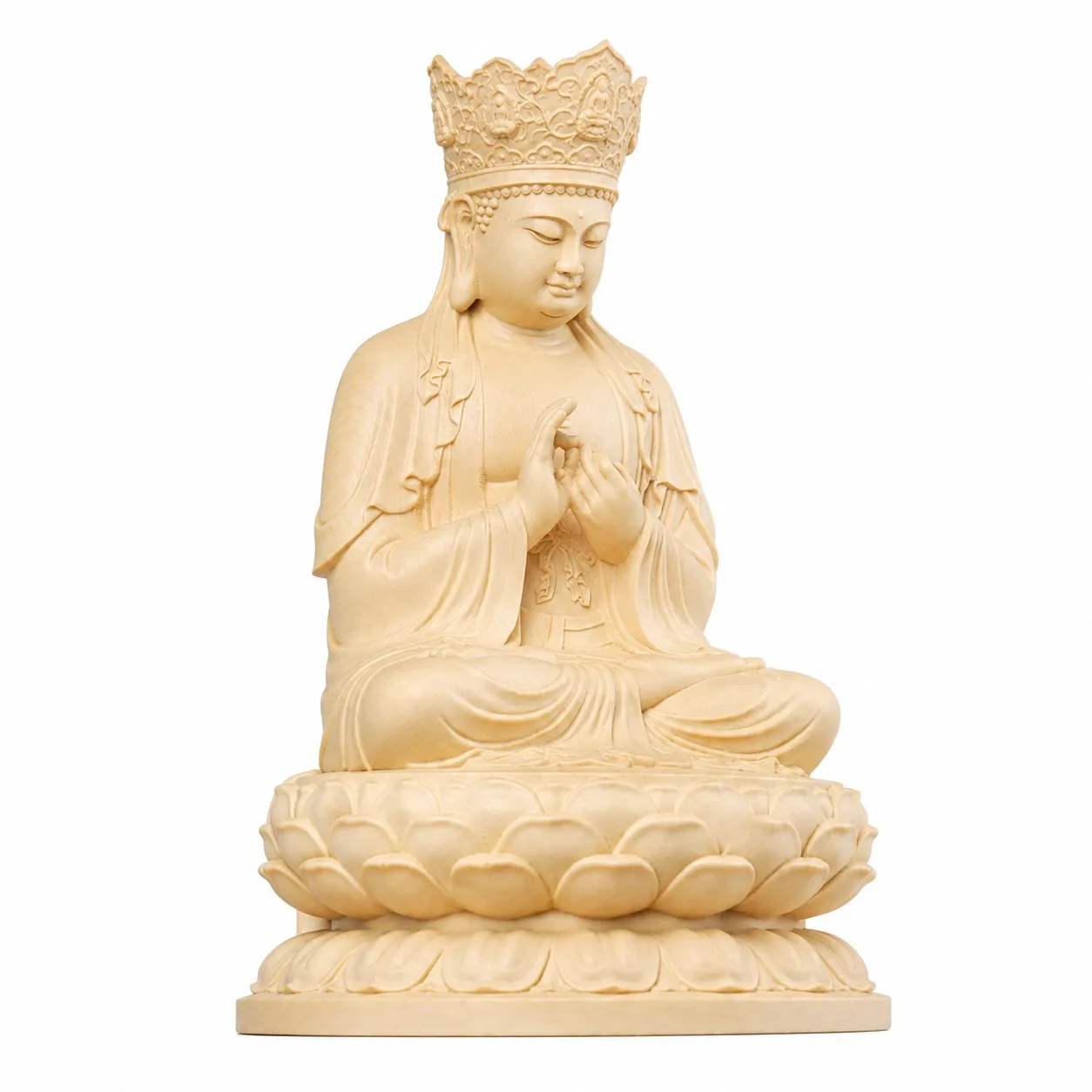 Hand Carved Hinoki Wood Vairocana Buddha Statue for Traditional Zen Home Living Room Altar Temple Meditation Decor Gift