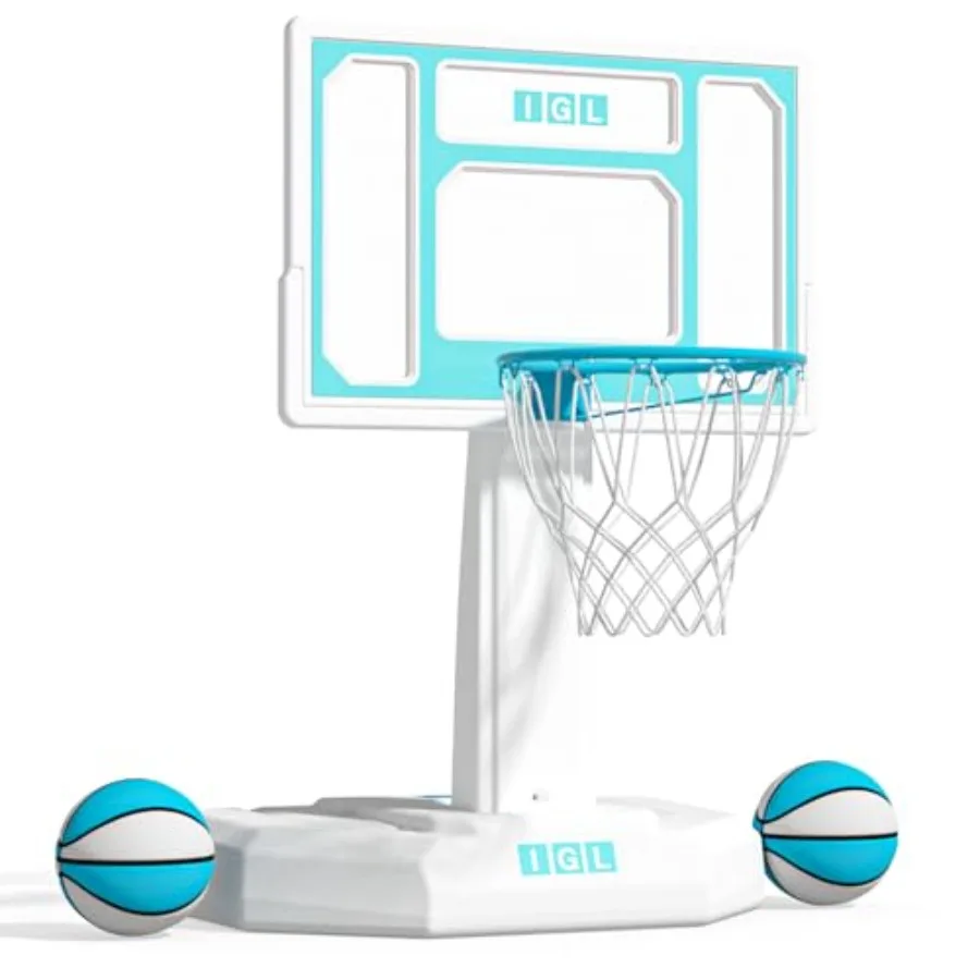 

Pool Basketball Hoop - Portable Swimming Pool Goal with 32 Inch PC Backboard, Blue Water-Filled Base for Stability, Includes 2