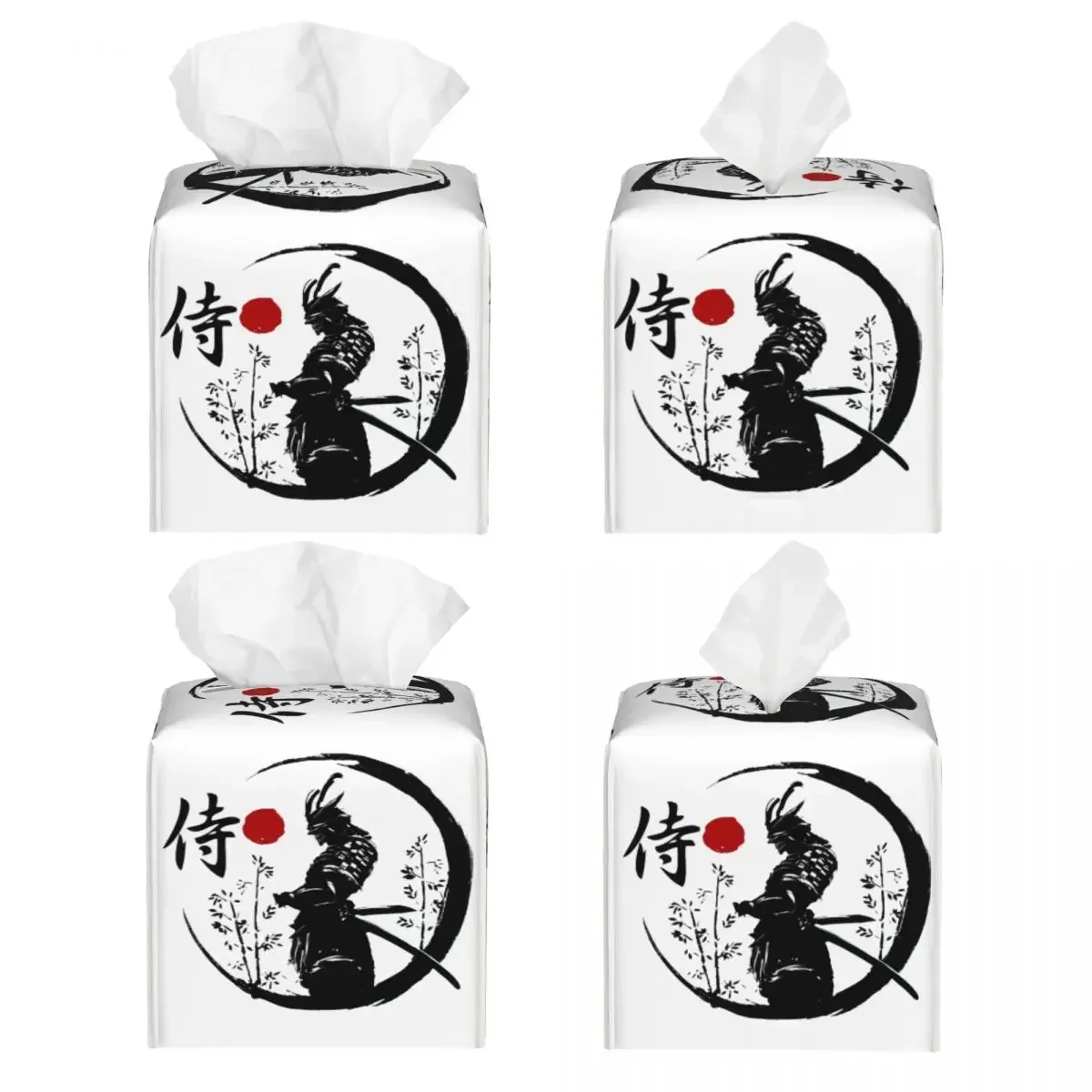 Custom Japanese Samurai Warrior Facial Tissue Box Cover Square Katana Bushido PU Leather Tissue Box Holder for Car Office