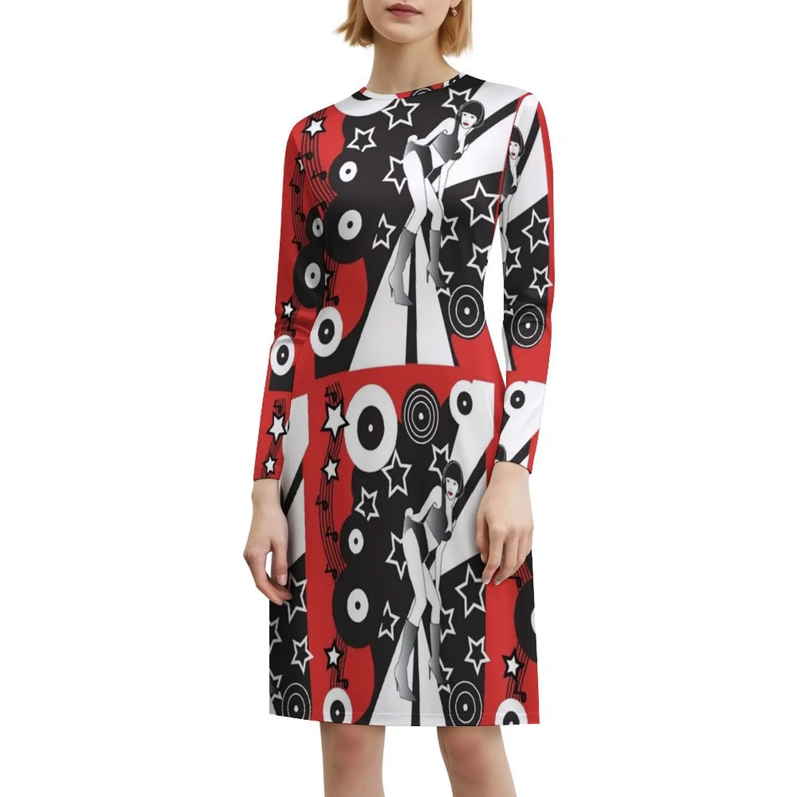 ريترو جلام ديسكوثيك الأحمر بوهو شيك فستان أنيق موضة شاطئ حفل زفاف ثوب أحذية سوداء برقبة Ccw16 سايبر بريق الشفاه الإناث #6