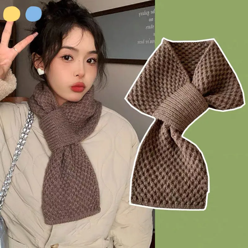 Fashion Women Cross Scarf Winter Woolen Knitting Neck Collar Scarves For Girl Windproof Warm Short Neckerchief