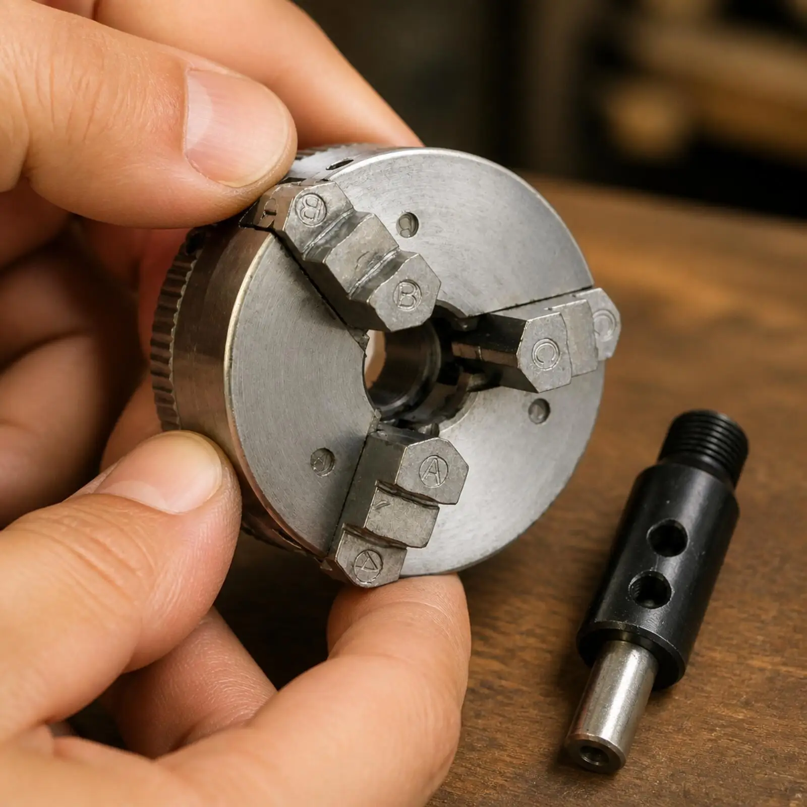 Three Jaw Self Centering Lathe Chuck 50mm Alloy Fixture for Small Scale Machining Workpiece Clamping and Alignment in Workshops