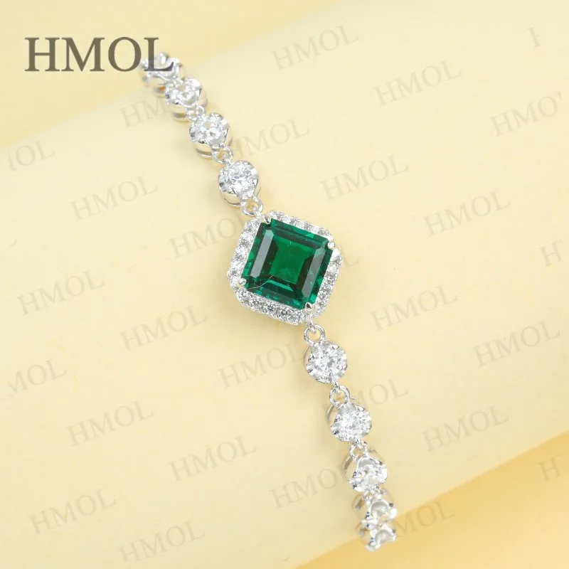 Asscher Cut Lab Grown Emerald Ruby Bracelet White Gold Modern Line Fine Jewelry Gift for Women Anniversary