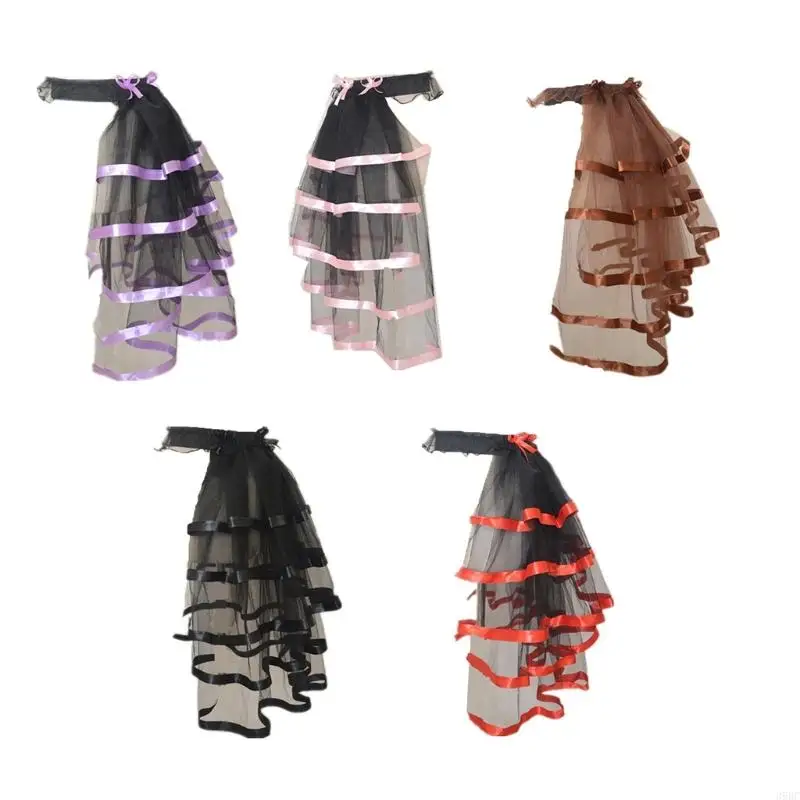 

39BC Women's Elastic Waist Layered Long Tulle Skirt Ruffled Mesh Overskirt For Stage Performances Game Wear