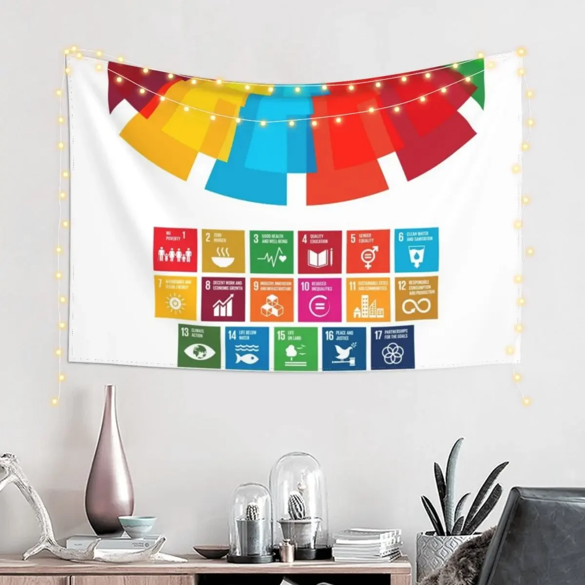 UN Global Goals | Sustainable Development Goals 2030 Colorful Tapestry Room Decoration Aesthetic Decoration For Bedroom Tapestry