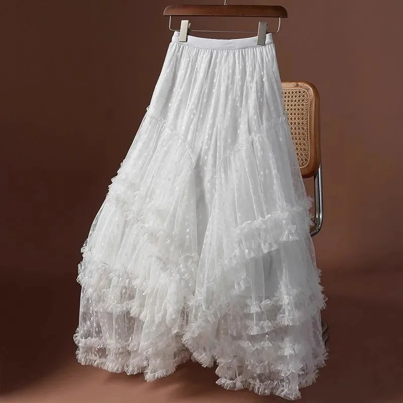 

Длинная юбка-пачка из тюля для женщин, новая летняя корейская эстетичная милая нерегулярная сетчатая юбка макси с высокой талией, женская фиолетовая