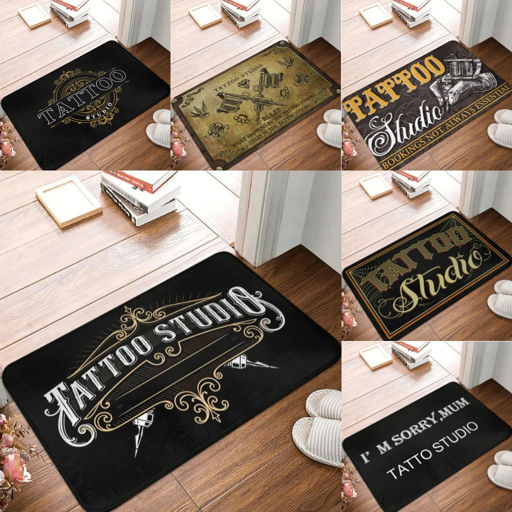 Traditional Tattoo Art Print Doormat, Durable Anti-Slip Mat for Tattoo Shop Home Entrance Living Room Kitchen Indoor Rug