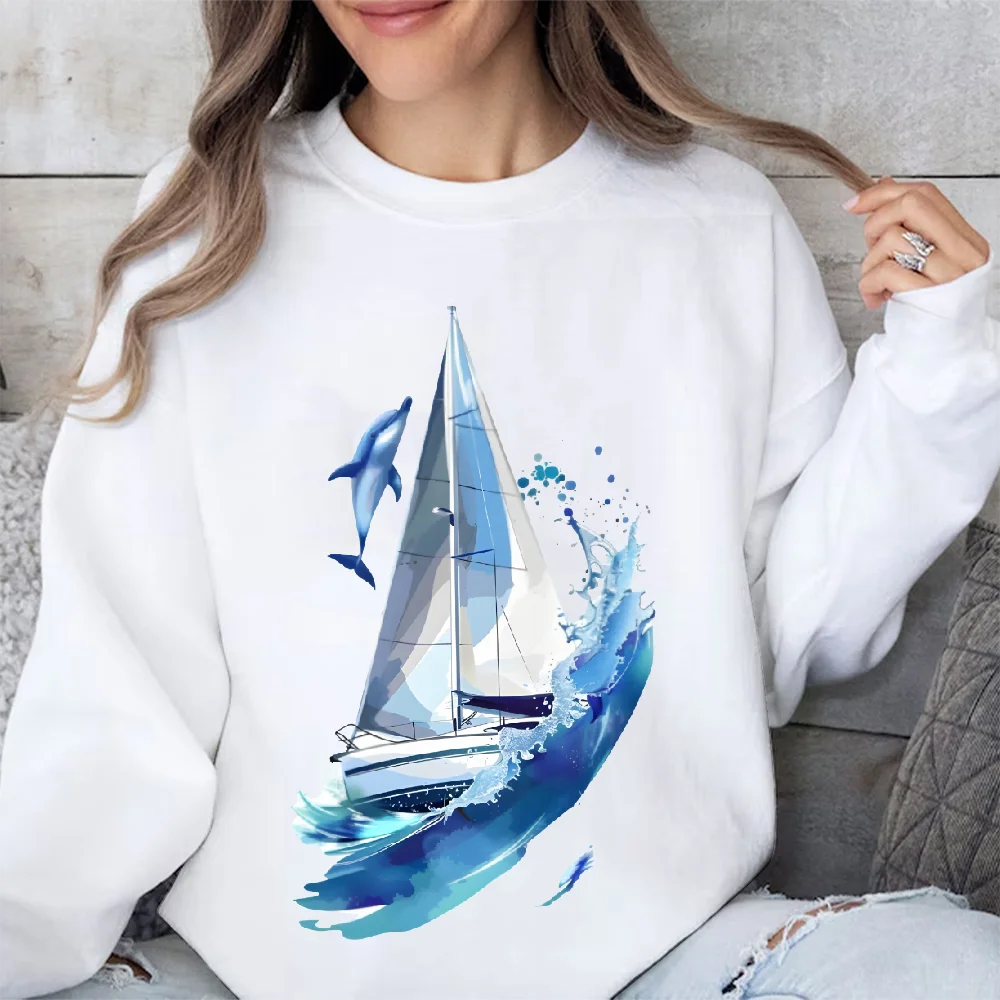 Nautical Elementsoversized Women's Y2k Hoodie Hand Painted Korean Style Graphic Sweatshirt Cozy Fleece Warm Fall Winter 2025