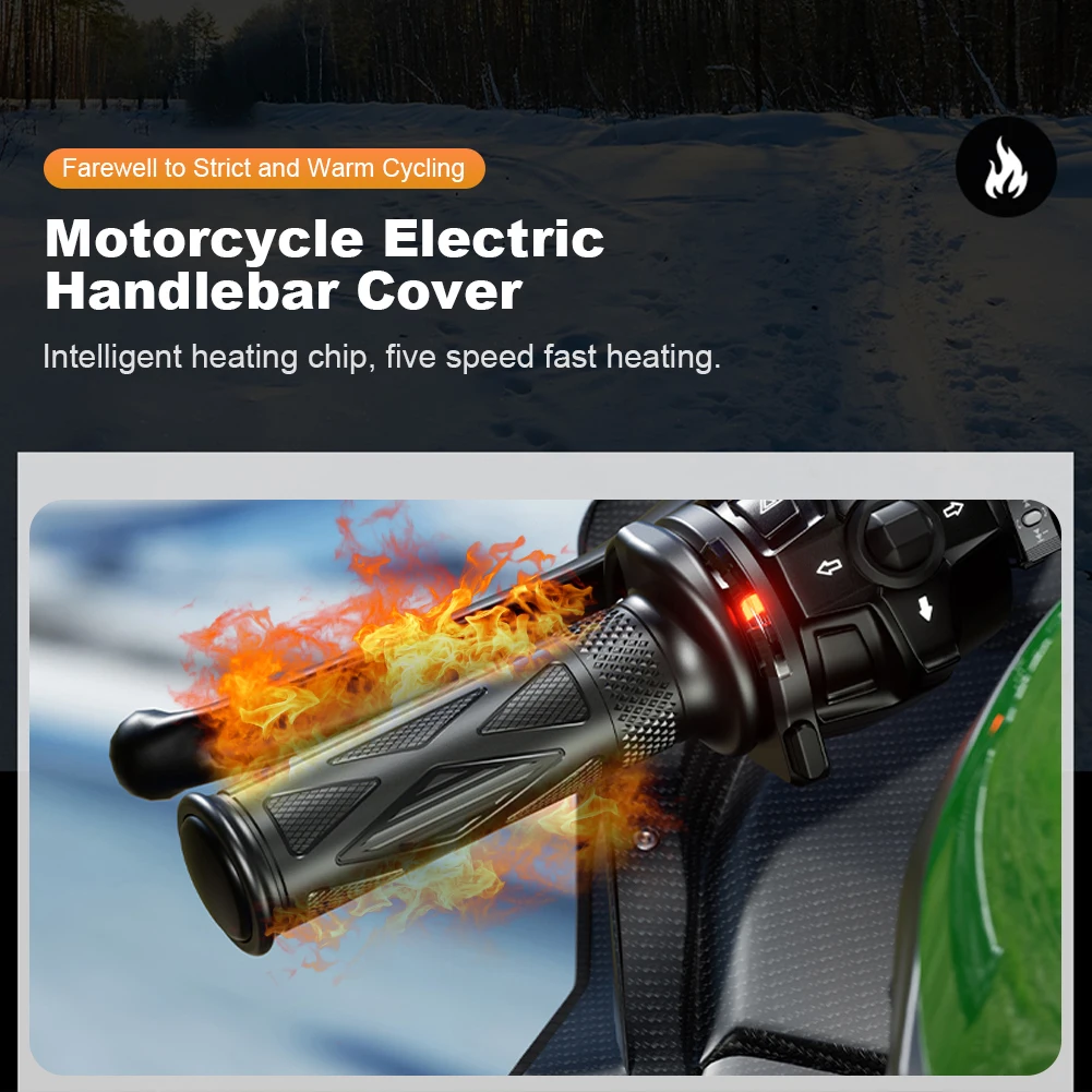 

Warm Hand Grips 5-Gear Motorcycle ATV Hand Heated Grips Waterproof Electric Heating Handle Smart Temperature Control for Winter