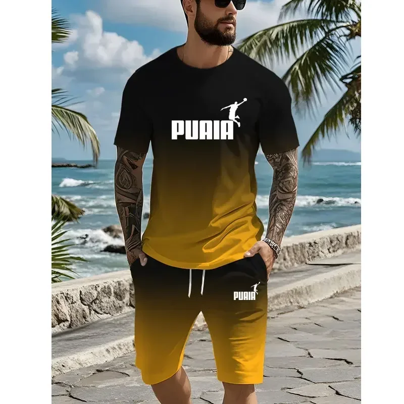 Mode Sport Casual shorts met korte mouwen Tweedelig Straat Dagelijks Harajuku Herenpak Zomer Nieuw los digitaal printenpak