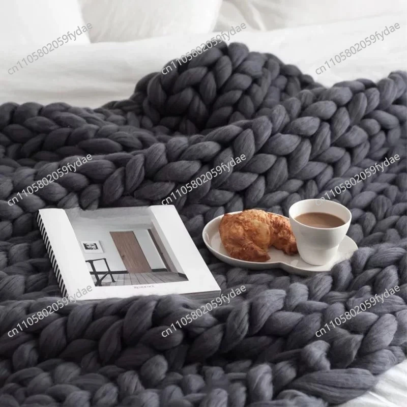 Woolen Blanket Knitted Wool Quilt Coarse Yarn Finished Blanket Knit Blanket