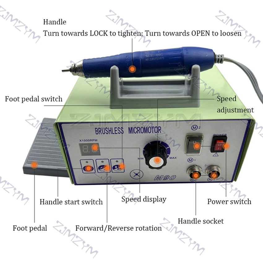 High Speed 70000/90000RPM Brushless Motor Micromotor Polishing Machine with Handpiece Jewellery Engraving Micromotor 220V