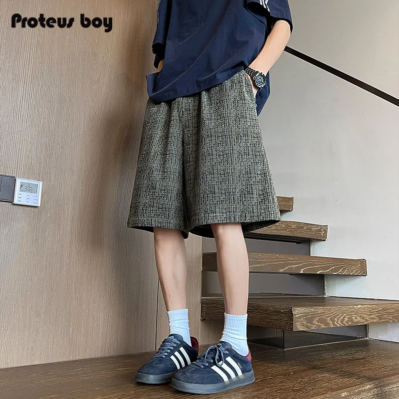 

ProteusBoy American Retro Outdoor Sports Comfortable Straight Leg Dstring Five-Quarter Casual orts Youth Faion Brand