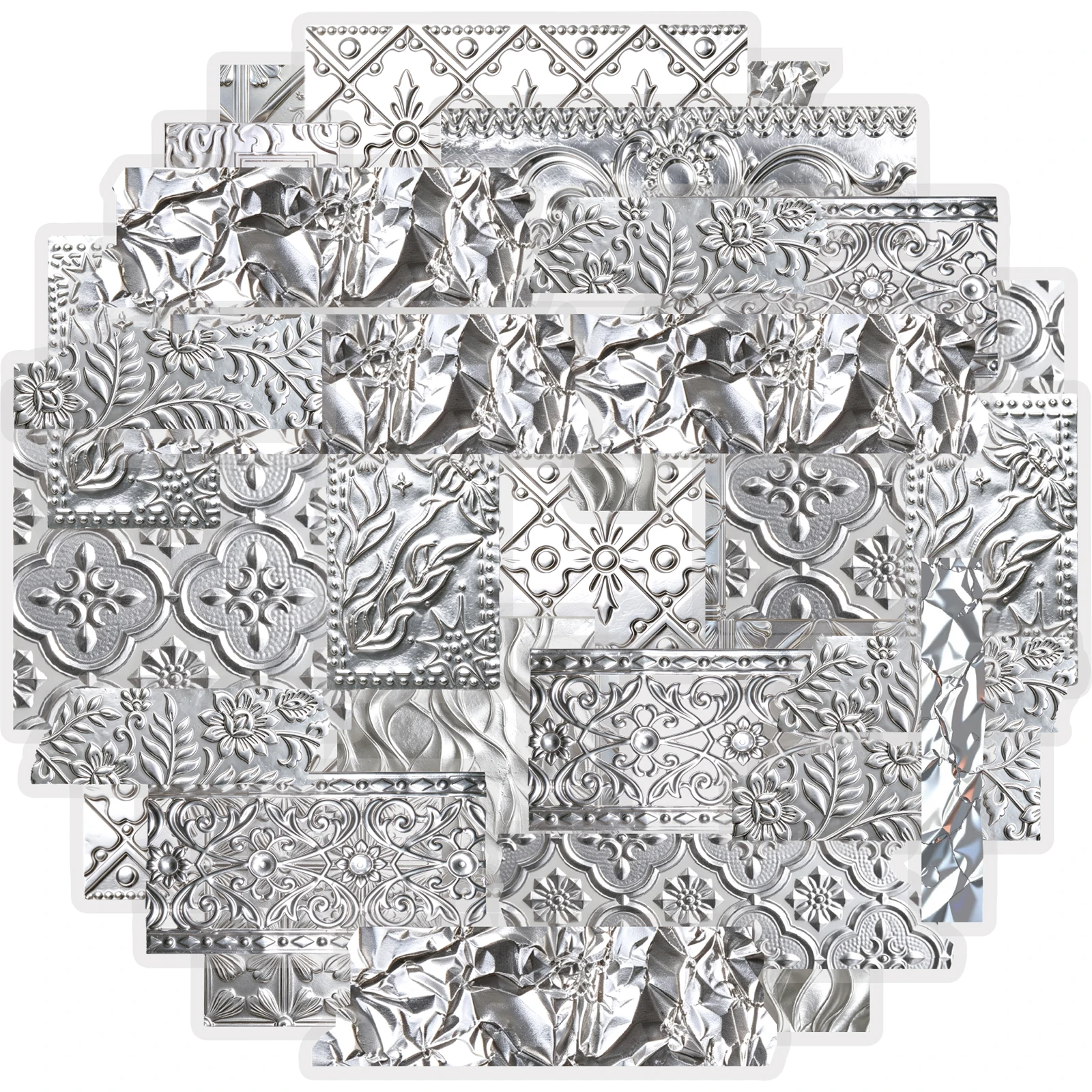 Etori Life 60Mm*2M Vintage Silver Embossed Square Tape with European-Style Carved Texture Patterns, Suitable for Handmade Gift Packaging and Decoration Materials for Laptops, Phone Backs, Photo Albums, Handbags, Postcards and Envelopes, Helmets and Bicycles, Scrapbooking Supplies, Room Decoration, Gift Paper Bags, Vintage Parties, Cycling Decals, Back-To-School Season, Gifts for Friends