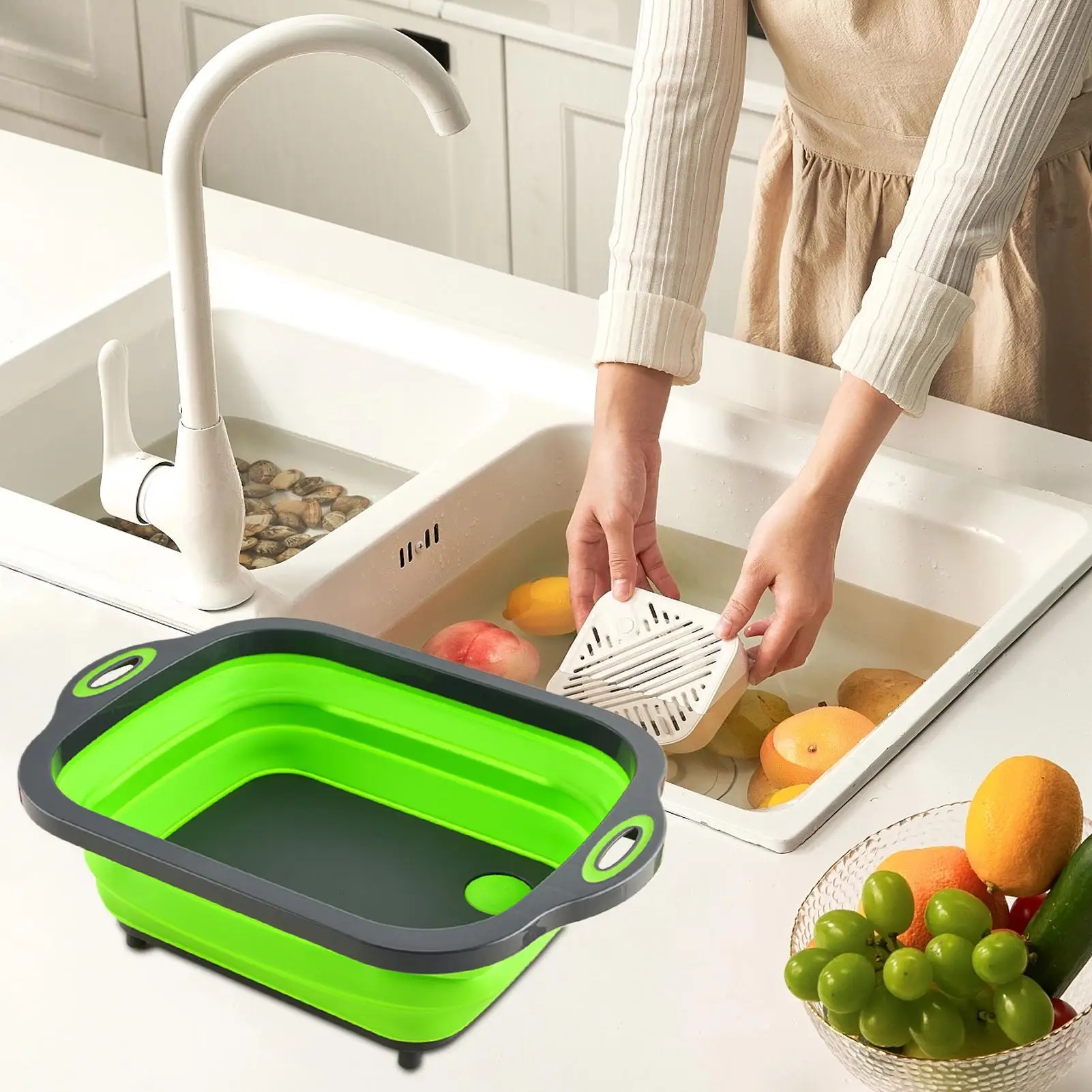 حوض حوض قابل للطي مع قابس تصريف، حوض محمول قابل للطي للتخييم والسفر وغسل الأطباق والمطبخ الخارجي وحمام الحيوانات الأليفة #5