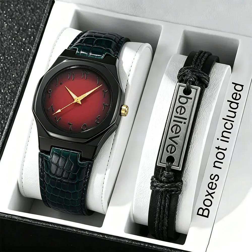 2Pcs Men's Quartz Watch Set, Men's Watch & Bracelet. Great Gift for Him, Suitable for Daily Casual Wear or Special Occasions