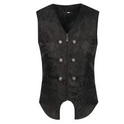 Gothic Waistcoat Mens Medieval Slim Fit Coat Steampunk Adult Cosplay Medieval Renaissance Jacquard Formal Dress Vest For Suit