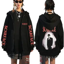 Vintage Movie Scarface Tony Montana Zipper Hoodie Al Pacino Men Women Fashion Oversized Zip Up Hoodies Male Casual Zip Up Jacket