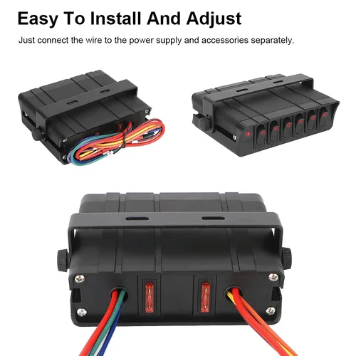 Imagen 2 del producto Panel de interruptor de 6 botones de 24V, 12V, con indicador de hoja de fusible de 30A, accesorios de palanca de luces de coche para barco, camión, remolque, caravana, Marina