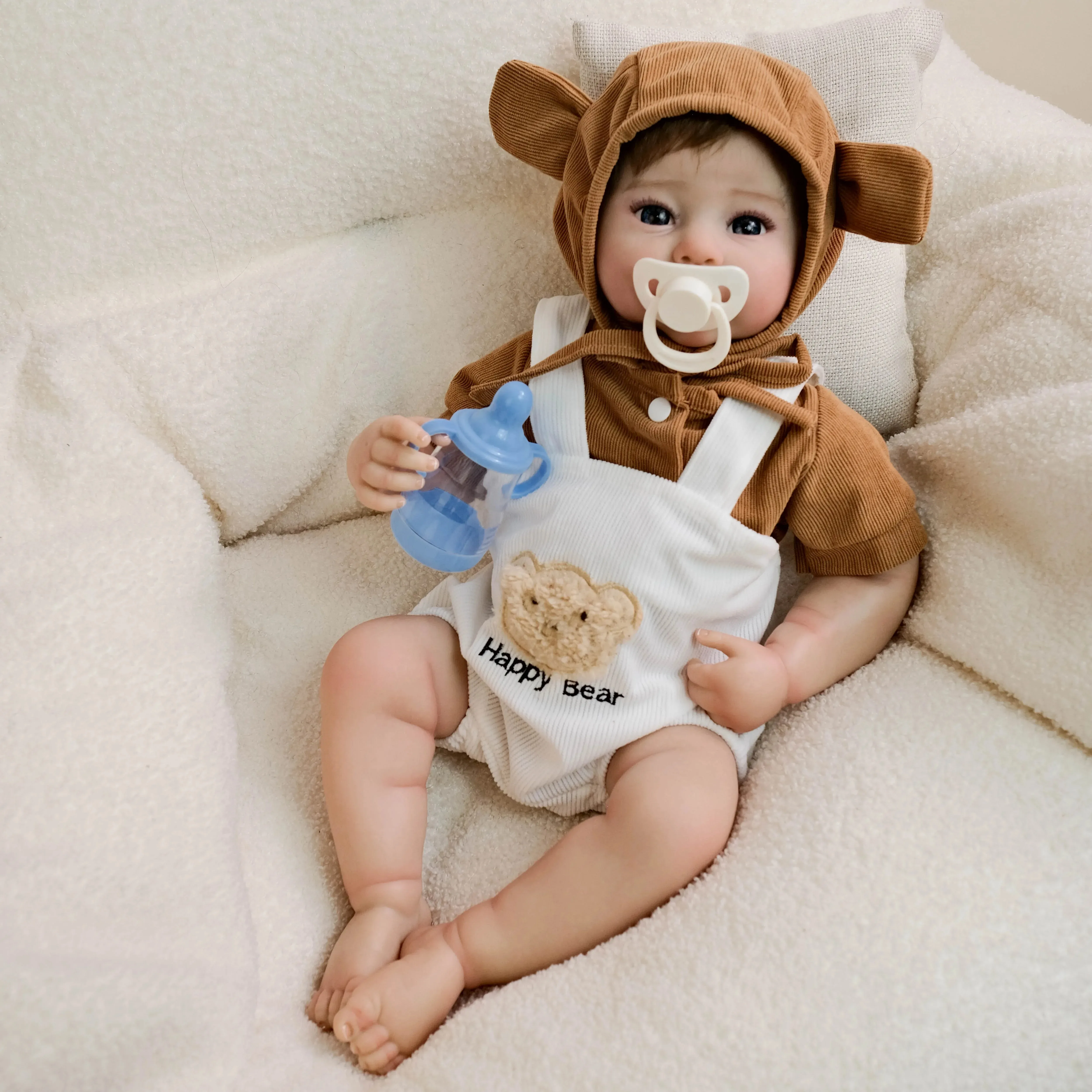 19 cali Raven miękkie pełne winylowe ciało realistyczne Reborn Doll wiele warstw malowanie skóry 3D z widocznymi żyłami włosy z korzeniami dłoni