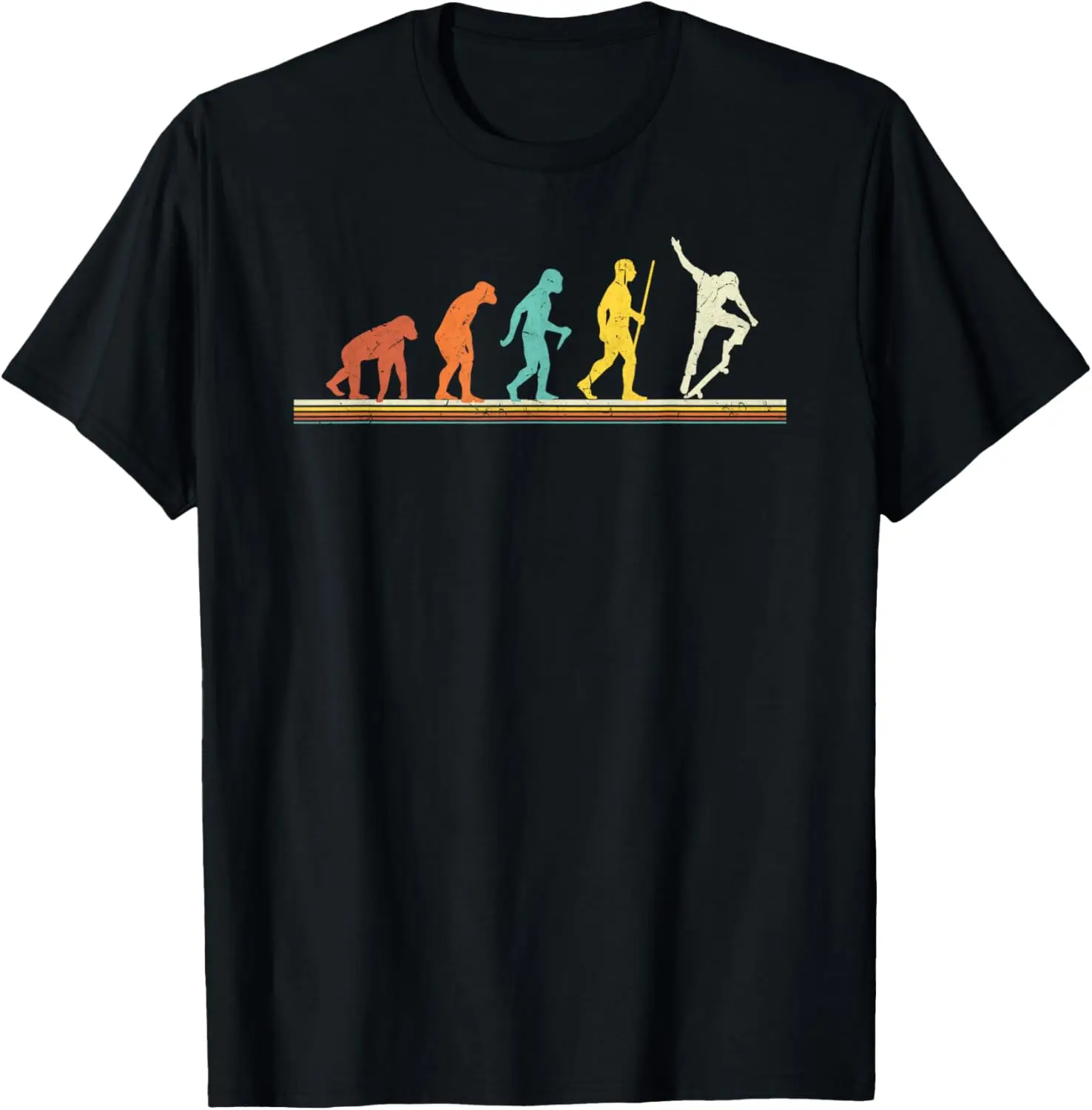 T-shirt de patineur de skateboard vintage, évolution de la planche à roulettes, personnalisé, brodé, graphique imprimé