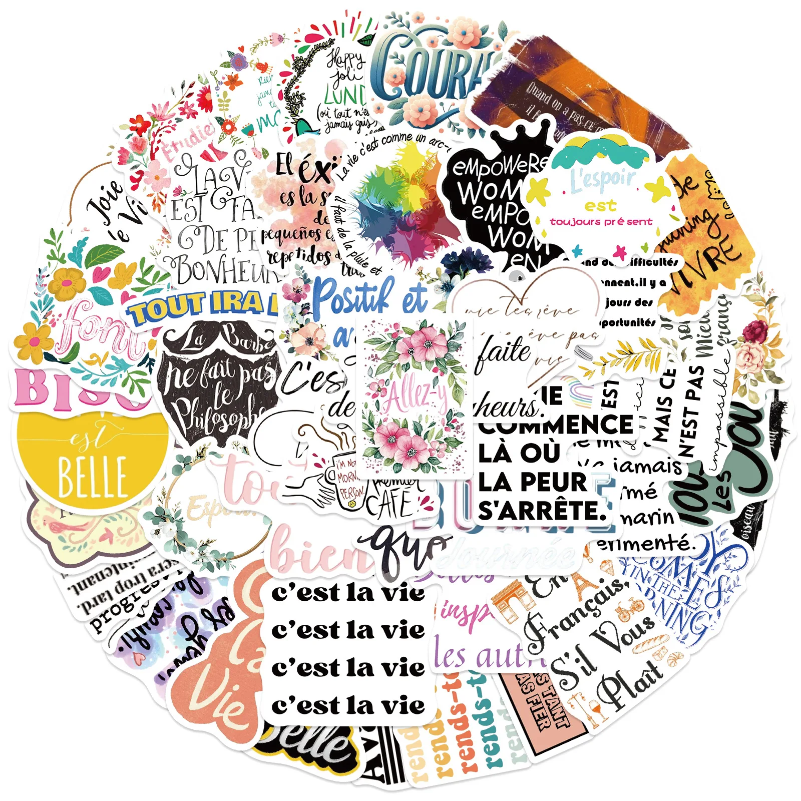 

10/50PCS New French Inspirational Stickers Graffiti Sticker Personalized Decoration Luggage Notebook Waterproof Stickers