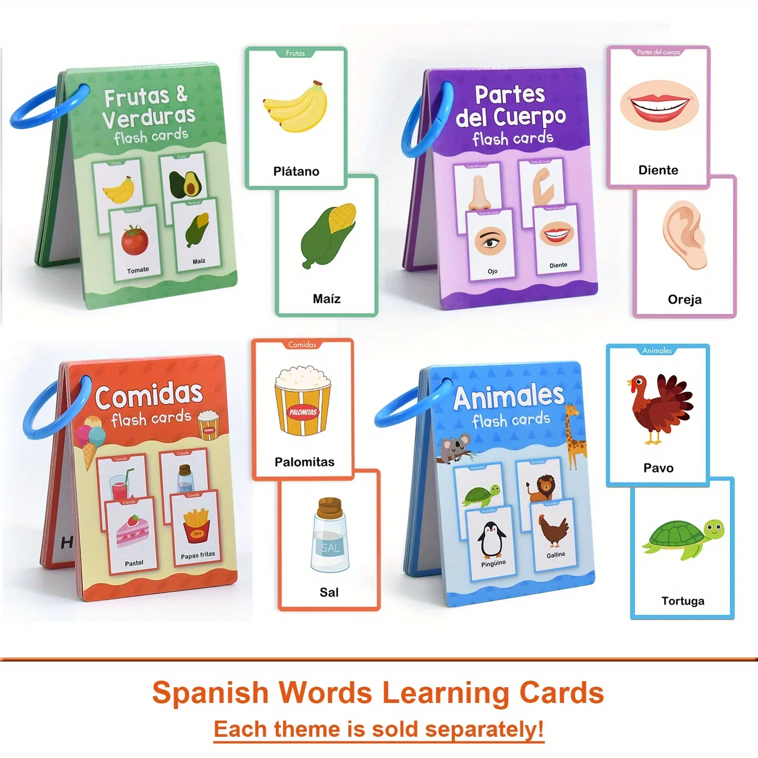 Spanish Vocabulary Learning Flashcards Words Cognitive Cards Educational for Preschool Kindergarten Language Learning Tools