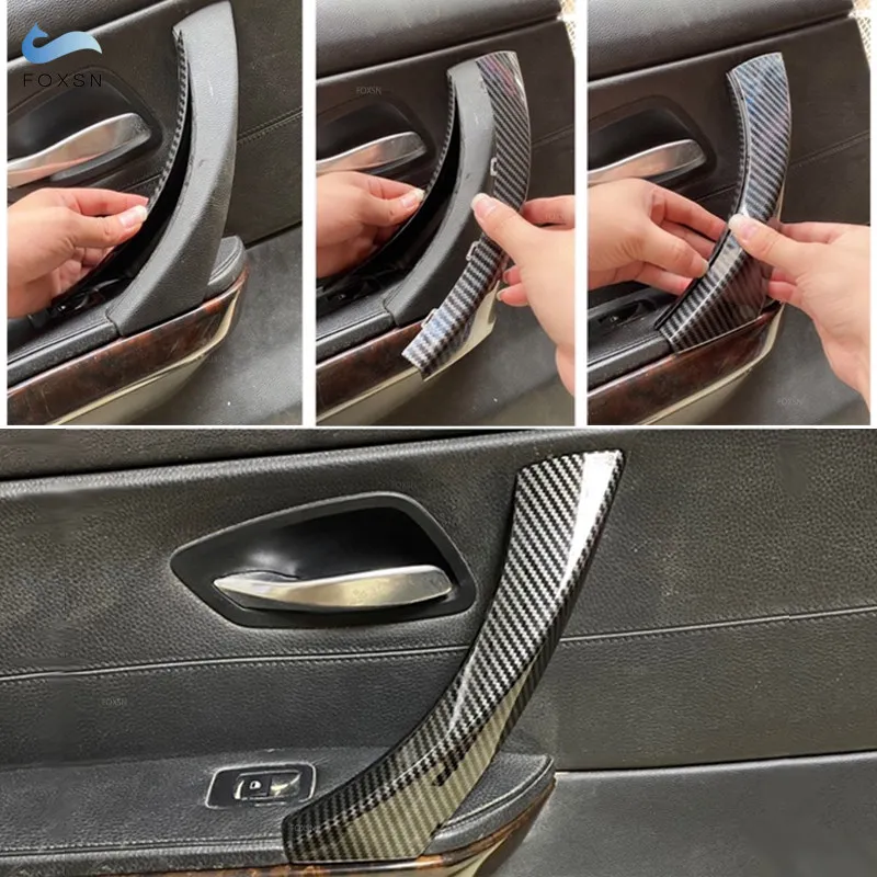 Car Styling ABS Carbon Fiber Texture Interior Door Panel Grab Handle Armrest Protective Cover For BMW 3 Series E90 E91 2004-2012