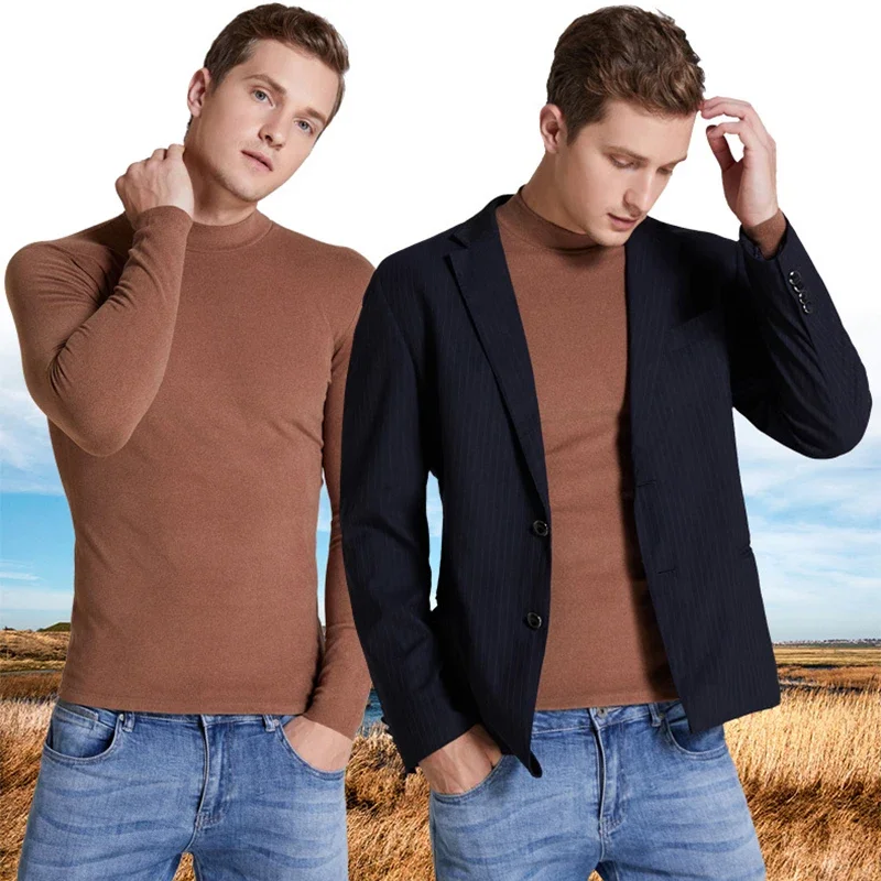 

Men T-Shirt Long Sleeve Shirt Half High Collar Fashion Thermal Underwear Solid Basic T-shirt Blouse Autumn Winter Pullover Tops