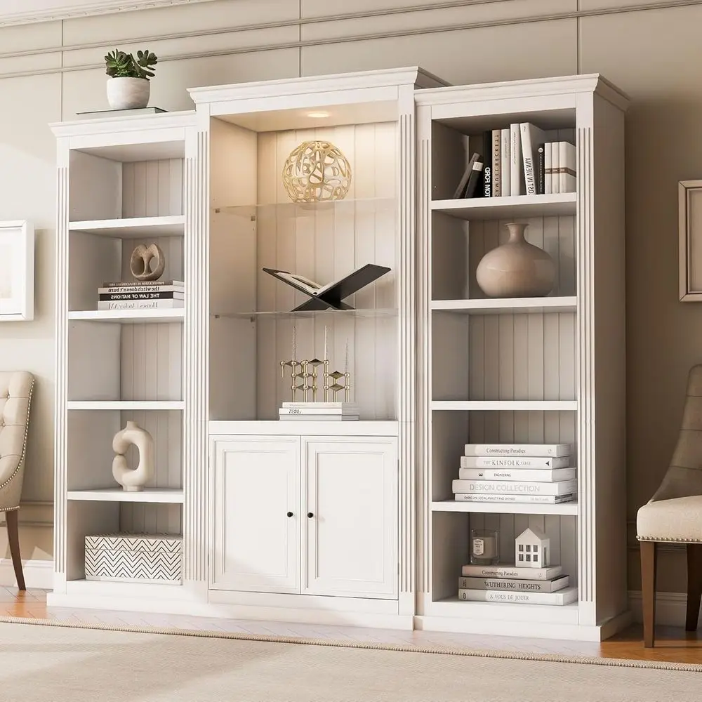 

Contemporary 5-Tier LED-Lit Wooden Bookcase with 13 Open Shelves, 87x16.75x78.75, White
