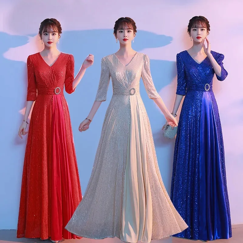 Grand Choir Performance Dress Female Long Dress Adult Upscale Long Evening Dress Middle and Old Age Stage Performance Clothing