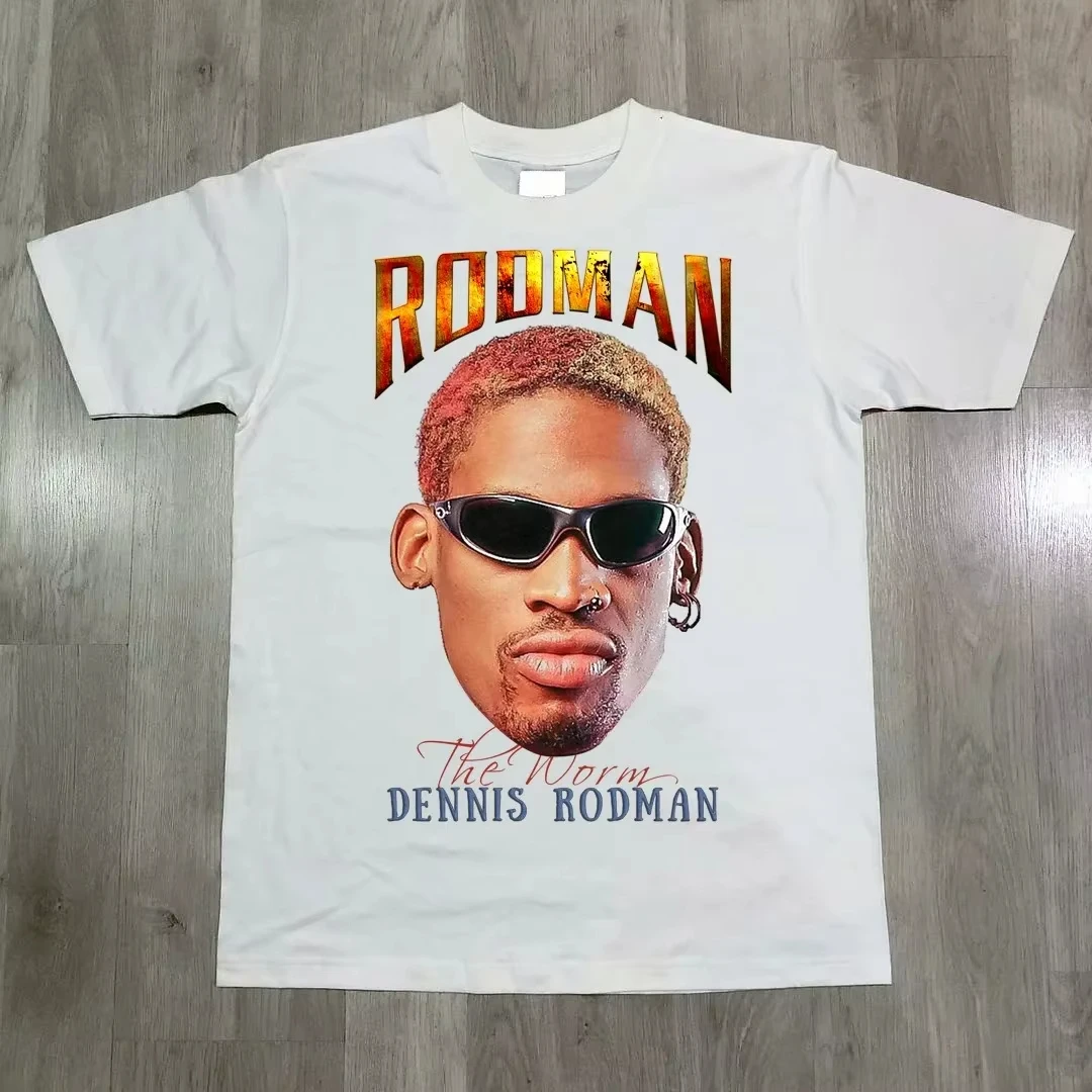 American Off Shoulder Loose Rodman Bug Basketball Trend Cotton T-shirt Short Sleeve New Pure Cotton Print Super Elastic Casual