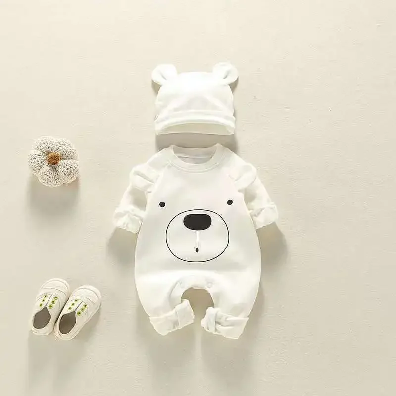 2Pcs Baby Summer Jumpsuits with Hat Set Cute Bear Newborn Romper for Boys Girls Clothes Sets Toddler Infant Outfit Clothing