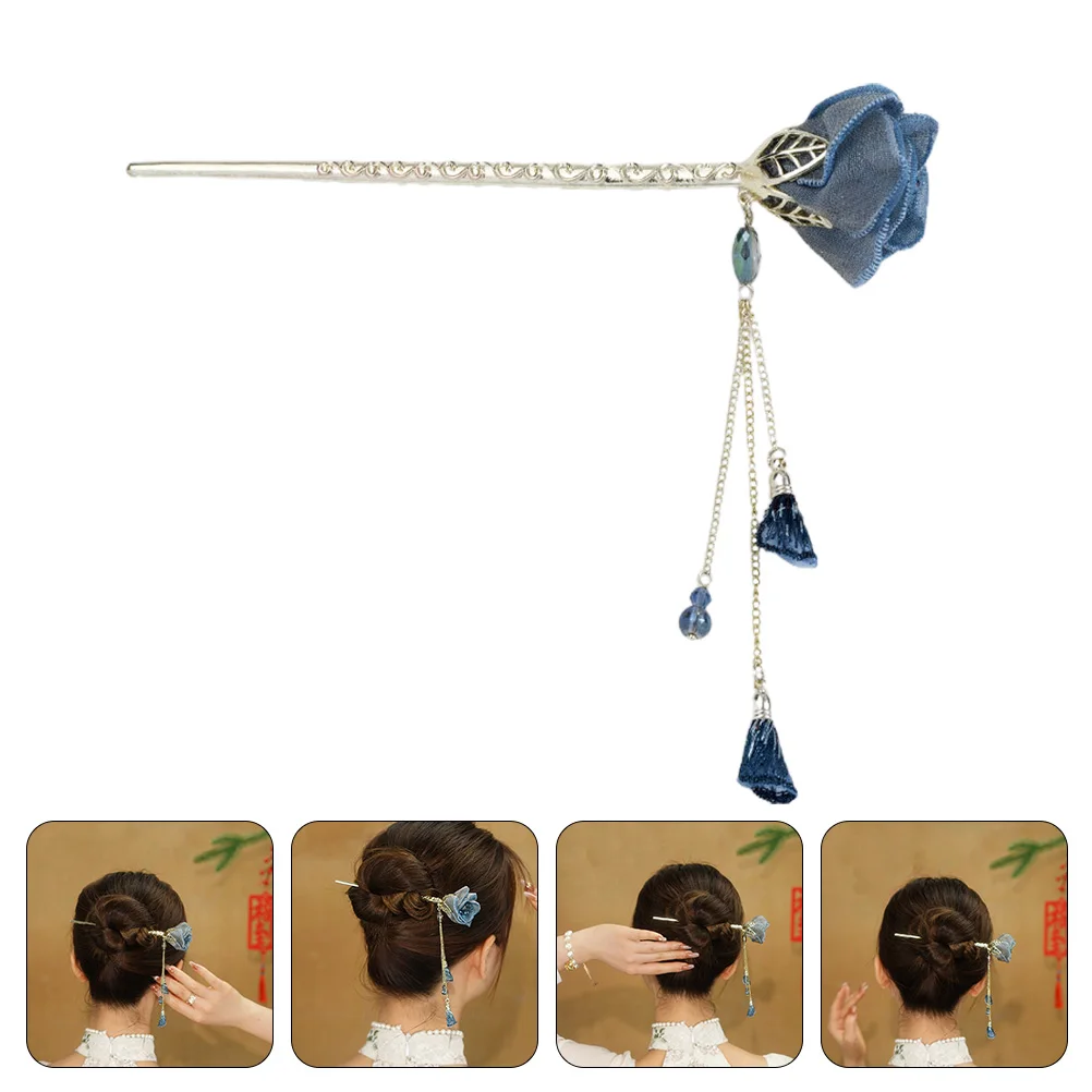 

Blue Rose Ancient Style Wedding Accessories Rhinestone Ancient Haircut nament Women Hairstyle Elegant Charm Decor