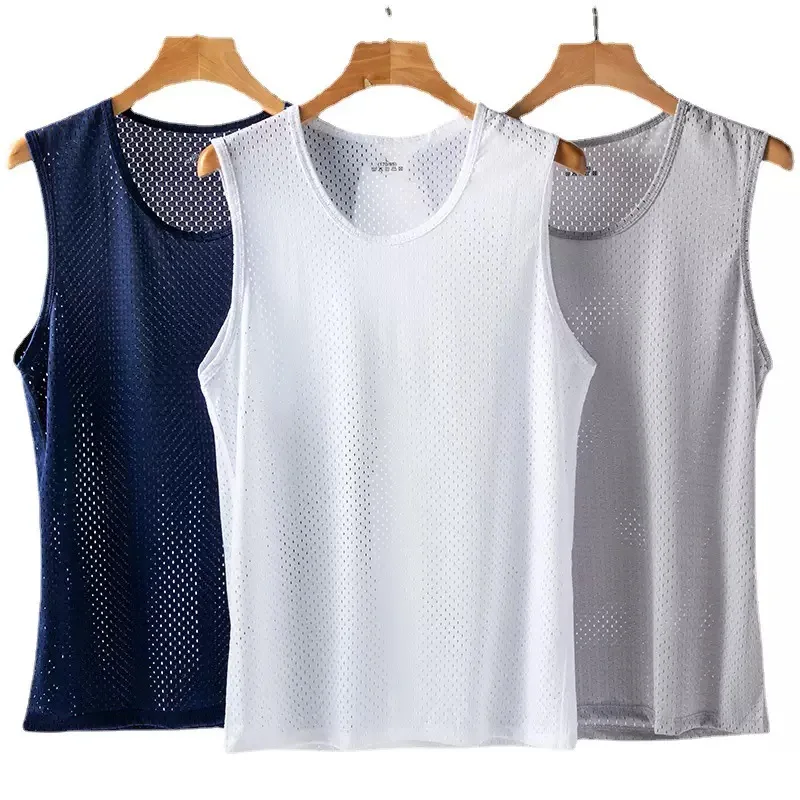 Men's Ice Silk Mesh Vest Lightweight Sports Summer Wear Sleeveless T-shirt Tank Top Casual Fashion Outerwear image 3