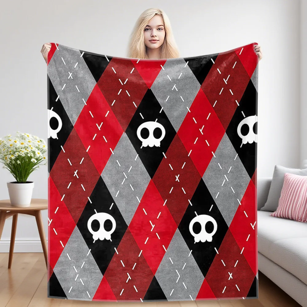 Skull Argyle Flannel Luxury Blanket, Lightweight And Comfortable Woolen Blanket, Ultra-Fine Fiber