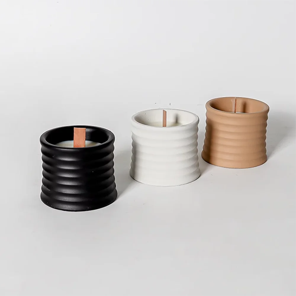 

Concrete Candle Jar Mold - Horizontal Stripe Silicone Mold for DIY Aromatherapy Wax Holders,Minimalist Cement Vessel DIY Kit