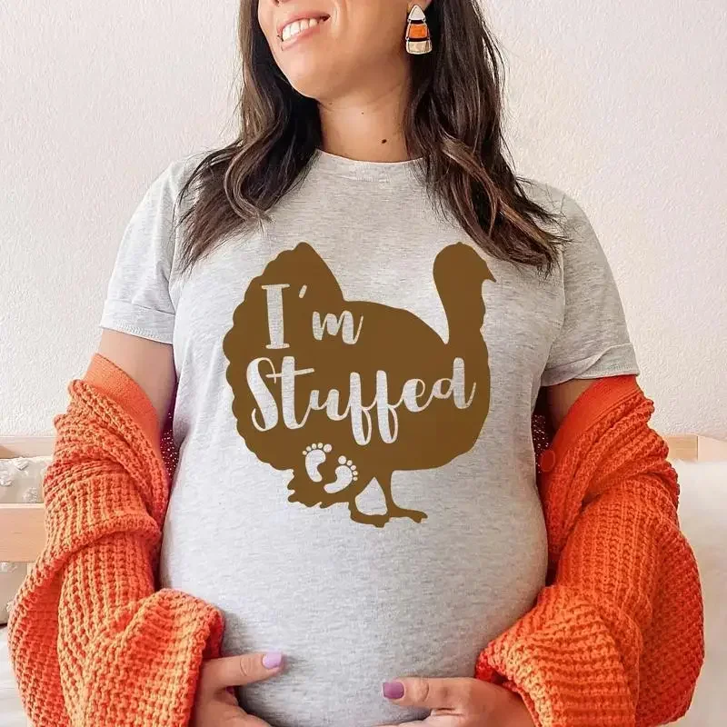 Thanksgiving Pregnancy Announcement T Shirt Mom To Be Baby Reveal I'M Stuffed Maternity Fall