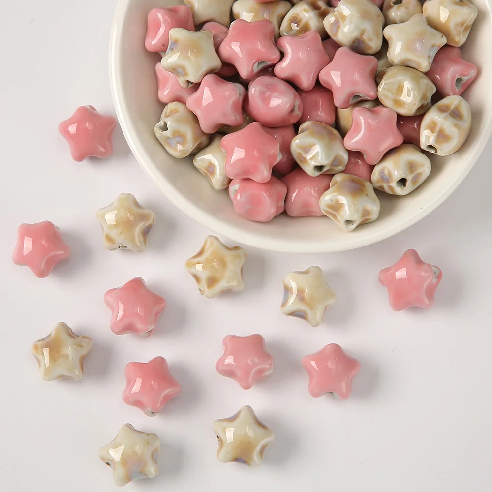 10PCS Pink Coffee Color Ceramic Five-pointed Star Beads Loose Spacer Beads For Jewelry Making DIY Bracelet Necklace Accessories