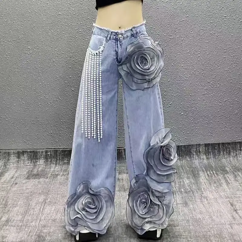 Vintage Basic Irregular Women's Jeans Washed Wide Leg Straight Denim Pants Baggy High Waist Asymmetrical Trousers Casual