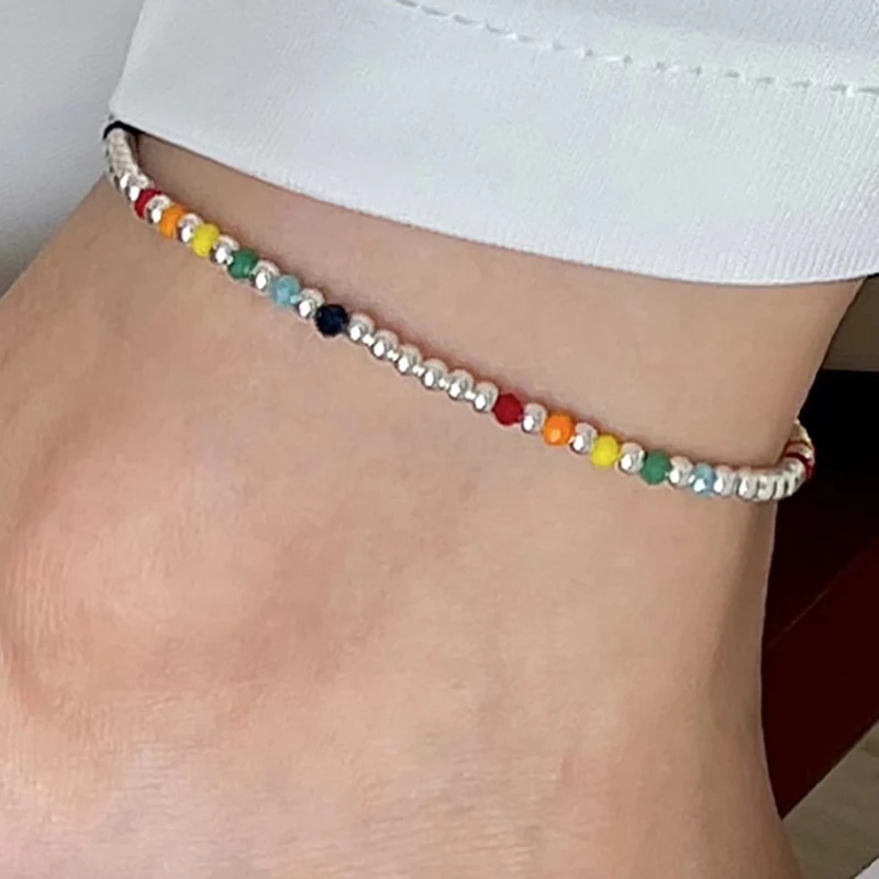 FOXANRY Multicolor Bead Chain Elastic Anklet for Women Couples Summer New Trendy Elegant  Holiday Beach Party Accessories Gifts
