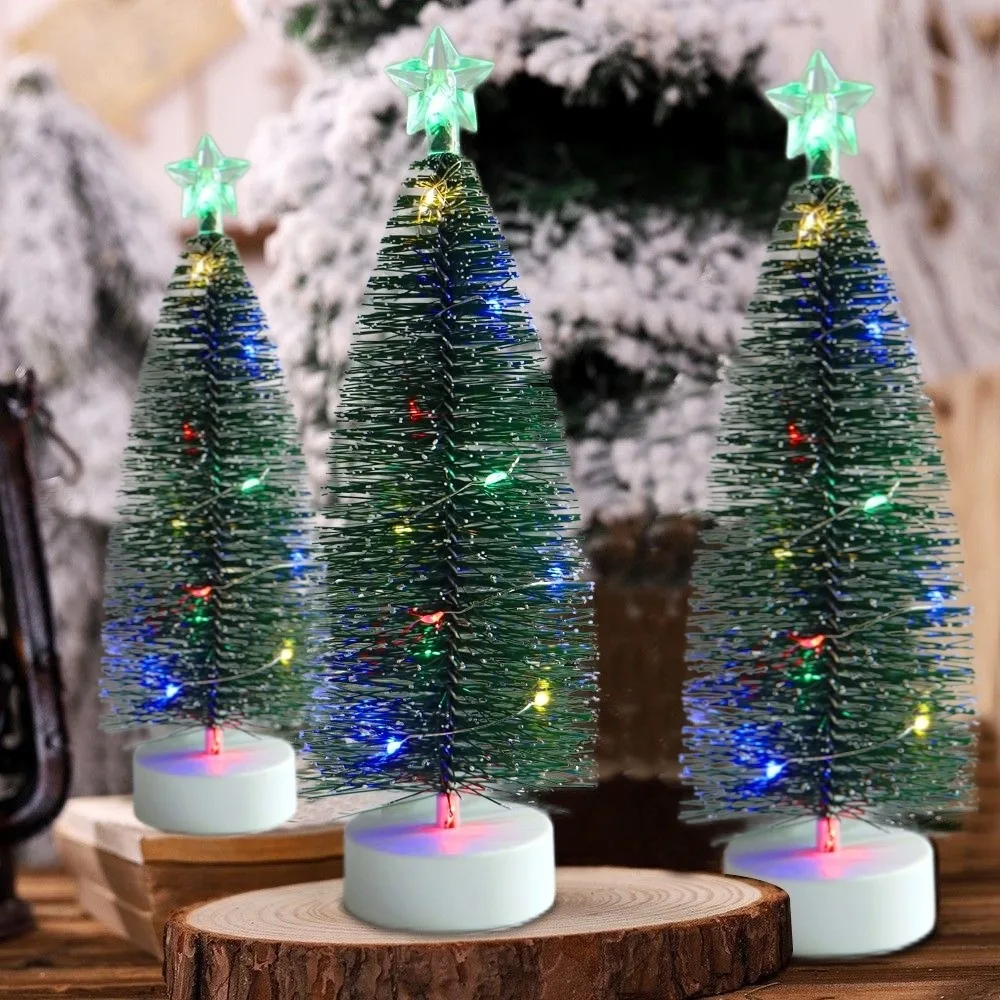 3Pcs/Set Glowing Small Pine Trees Lights Artificial Mini Ornaments Christmas Luminous Gifts Cedar Festival Miniature
