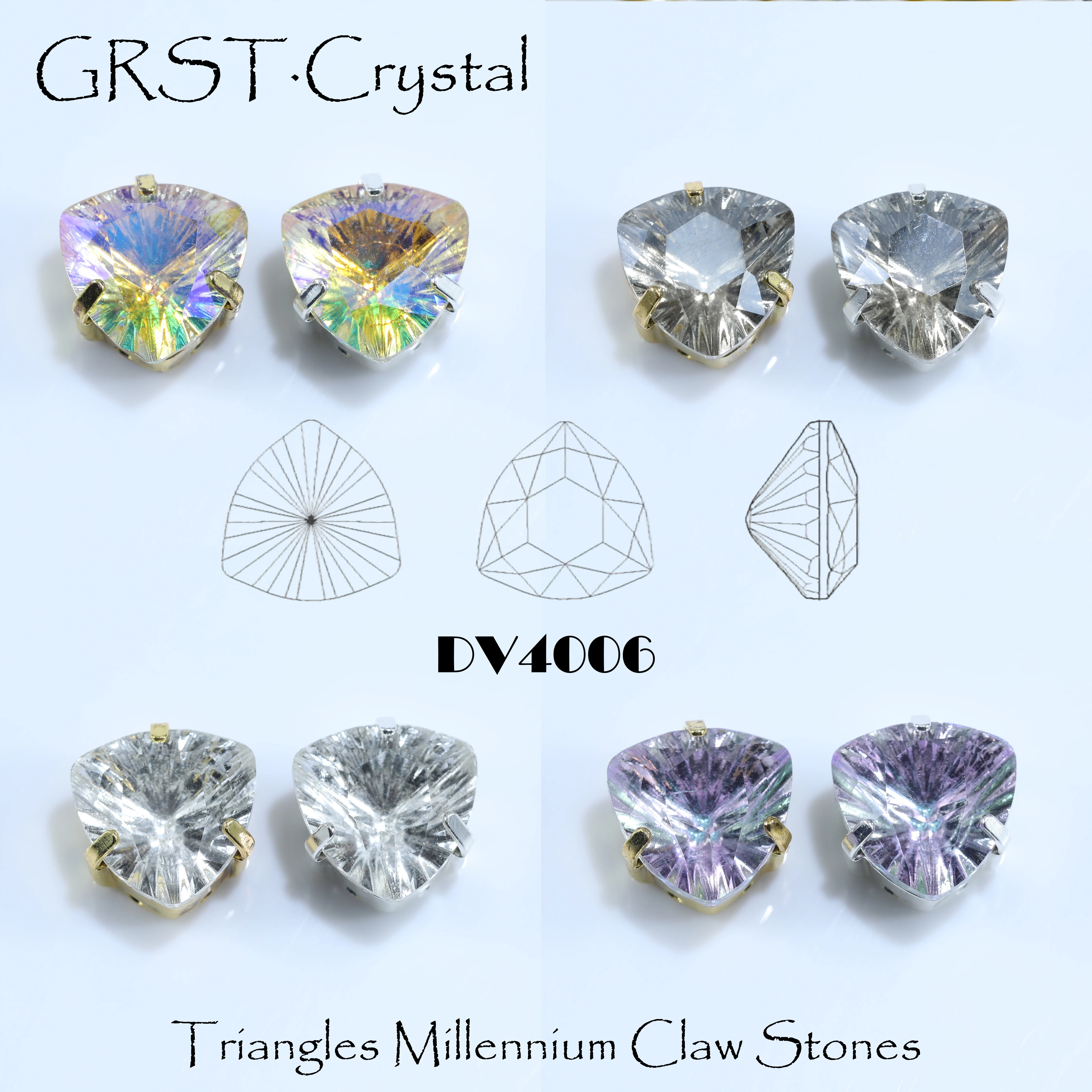 Multi-Faceted Tiger Head Millennium Cut Sew On Claw Rhinestones Metal Prong Setting K9 Glass Crystal Strass For Clothing Bag