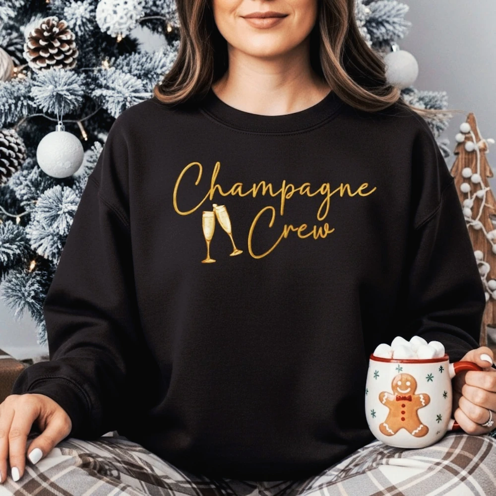 Felpa girocollo color champagne di Capodanno Abbigliamento per feste di Capodanno Regalo a tema alcol Abbigliamento per le vacanze Top pullover casual da donna