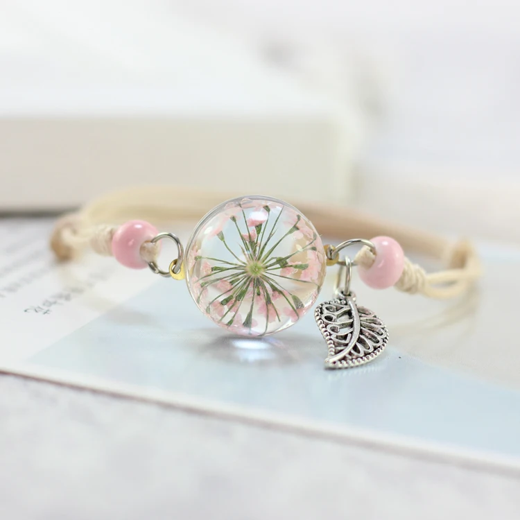 Flores secas especímenes de plantas pulsera bola diente de león en todo el cielo estrella novias amantes femeninos regalos # 1387