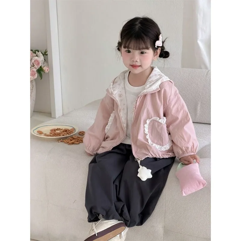New Korean Floral Jacket for Girls, Reversible Flower Bud Jacket for Spring and Autumn Outdoor Wear, Children's Clothing