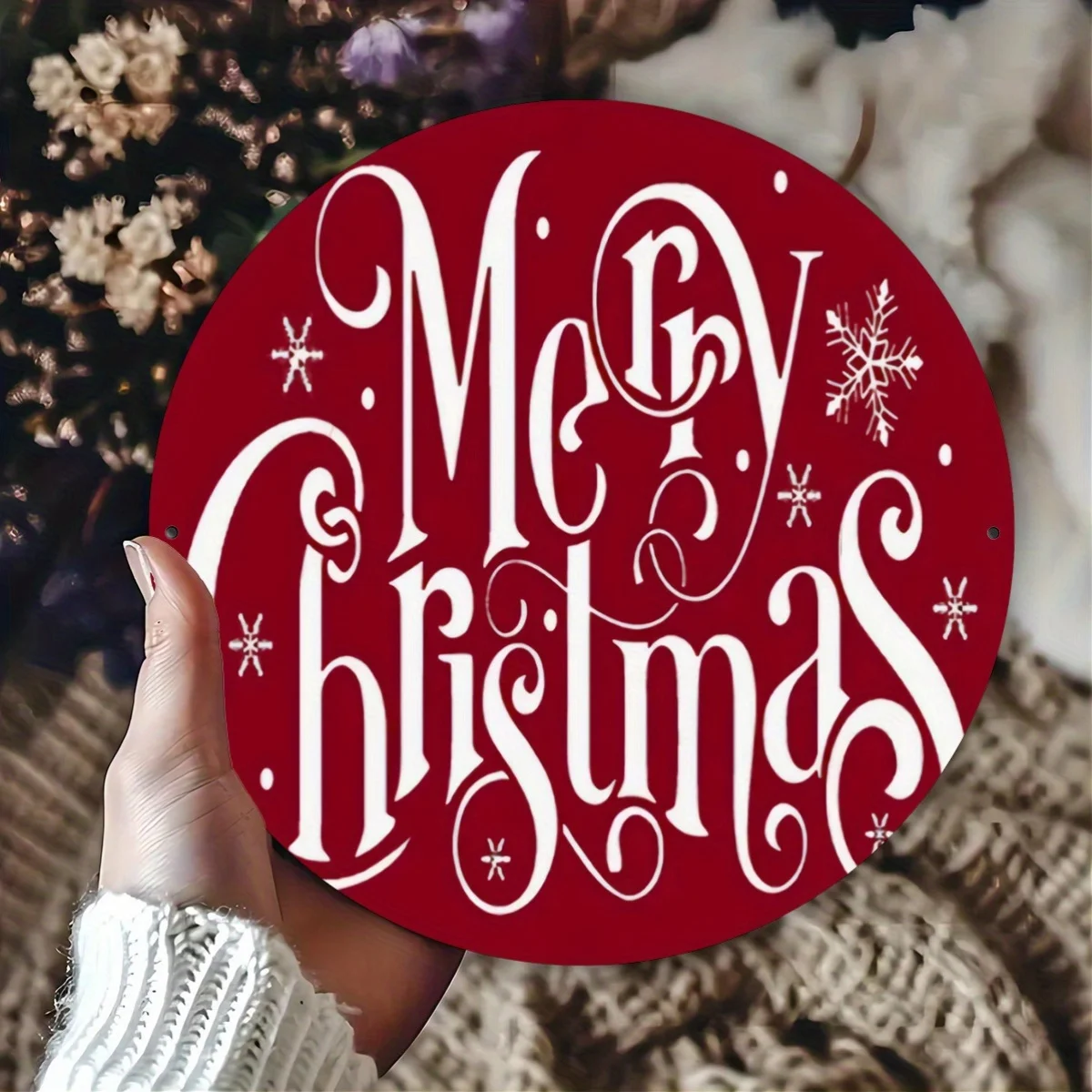 High Definition Metal Sign Red Merry Christmas Round Tin Sign Rustic Holiday Wall Art Decor for Home Winter Themed Decoration