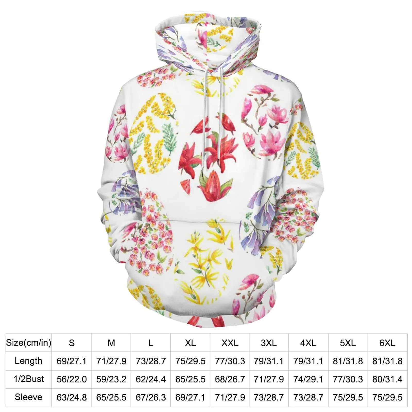 Easter Loose Hoodies Flower Eggs Art Print Funny Hoodie Men Long Sleeve Oversized Casual Graphic Hooded Sweatshirts